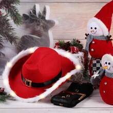 3入組聖誕老人cosplay套裝,帶有羽毛眼鏡鬍鬚的粉色聖誕牛仔帽,適用於聖誕派對服裝