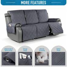 1/2/3 Seat Waterproof Recliner Sofa Cover, Non Slip Recliner Chair Covers, Washable Reclining Outdoor Couch Cover Covers Furniture Protector With Elastic Straps Pocket For Pets, Cats, Dogs - Màu xám đen - Xem 6