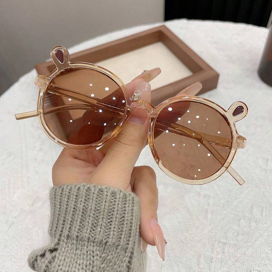 1pc Children's Round Plastic Frame Fashion Glasses Suitable For Daily Use - Champagne - View 1