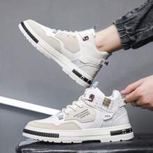 男士高幫繫帶運動鞋防滑工作鞋時尚百搭休閒舒適透氣運動鞋適合戶外旅行 - 米色 - 查看 4