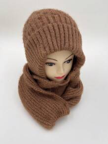 NỮ Mùa Đông áo có mũ Mũ Khăn quàng cổ Ấm áp Đàn hồi Hai lớp Dày Khăn quàng cổ Mũ - Cà phê nâu - Xem 2