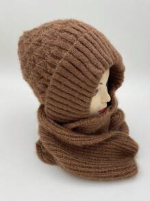 NỮ Mùa Đông áo có mũ Mũ Khăn quàng cổ Ấm áp Đàn hồi Hai lớp Dày Khăn quàng cổ Mũ - Cà phê nâu - Xem 3