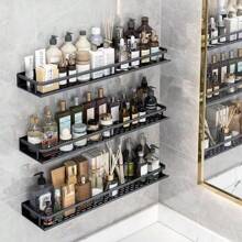 1pc Multi-functional Bathroom Storage Rack, Wall-mounted Storage Shelf For Bathroom Accessories, Cosmetic Organizer Shelf And Towel Rack - Black - View 1