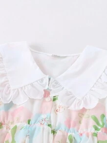 Annil 青少女夏季甜美可愛花卉高腰裙，時尚的蕾絲翻領裙子，粉色 - 粉色 - 查看 3