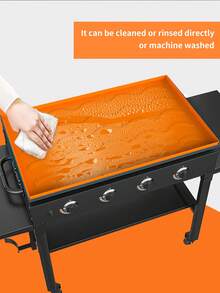 1pc Extra Large Bbq Grill Mat, Silicone Protective Pad And Cleaning Pad For Bbq Grill Plate, Silicone Protection - Orange - View 4