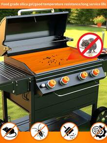 1pc Extra Large Bbq Grill Mat, Silicone Protective Pad And Cleaning Pad For Bbq Grill Plate, Silicone Protection - Orange - View 3