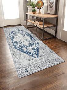 1pc Vintage Distressed Persian Style Carpet, Thin And Light Grey-blue Polyester Fiber Rectangle Easy To Clean And Machine Wash, Suitable For Hallways, Bed Sides, Living Rooms, Bedrooms, Home Decor Area Rugs - Multicolor - View 5