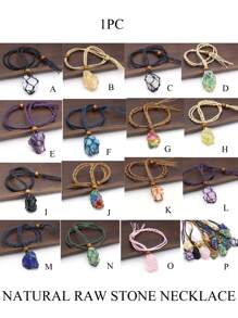 1條自然原石項鍊網袋編織繩鍊女式珠寶禮物2-3厘米