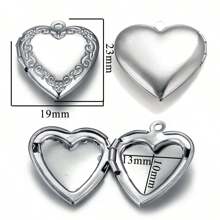 5个不锈钢心形照片吊坠盒，DIY珠宝配件，情人节 - 相盒 - 查看 16