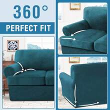Sofa Cover 2 Piece T Cushion Armchair Slipcovers Thick Velvet Couch Cover Furniture Protector Stretch T Cushion Sofa Covers for Cushion Couch with T Cushion Covers Washable - 深青色 - 查看 6