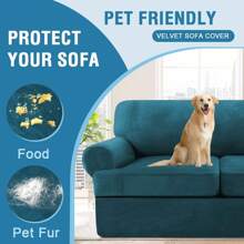 Sofa Cover 2 Piece T Cushion Armchair Slipcovers Thick Velvet Couch Cover Furniture Protector Stretch T Cushion Sofa Covers for Cushion Couch with T Cushion Covers Washable - 深青色 - 查看 5