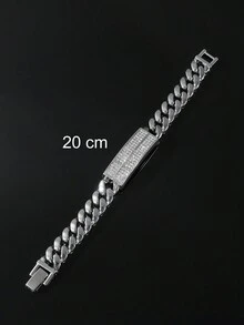 1 件男士几何风格个性化手链，方形，光滑链条上全镶嵌水钻 - 銀色 - 查看 8