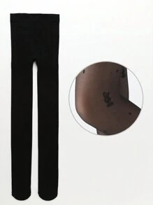 1pc Toddler Girls'  Jacquard Thin, High-Stretch Pantyhose With Socks, Suitable For Daily Wear, Cute School Style - Black - View 3