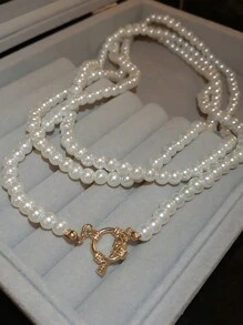 1 Miếng Tiếng Pháp Vintage Thanh lịch Phong cách Trân châu & Chữ cái Dây chuyền Với Cao-kết thúc Chất lượng - Nhiều màu - Xem 2