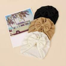 3pcs Baby & Kids' Soft, Breathable, Jacquard Striped, Cute Bow-Knot, Stretchy Beanie Hat Love Valentine