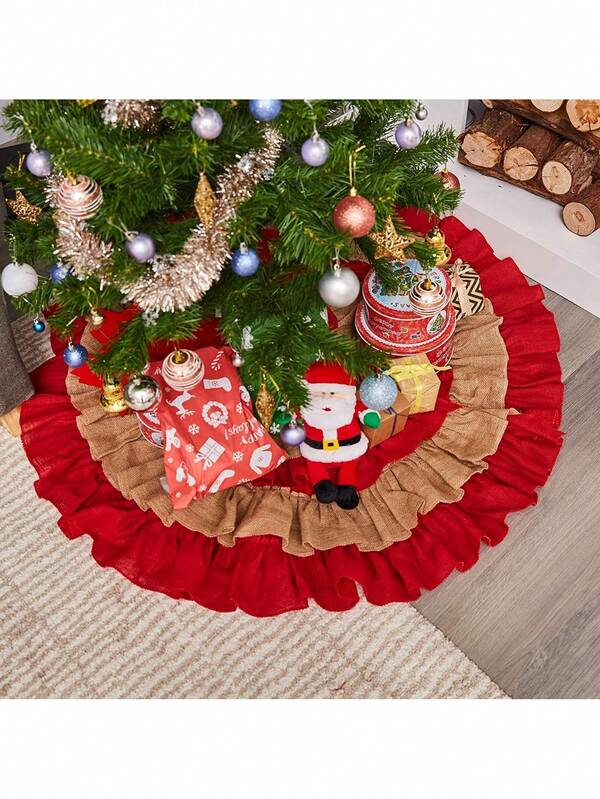 Red Burlap Christmas Tree Skirt 