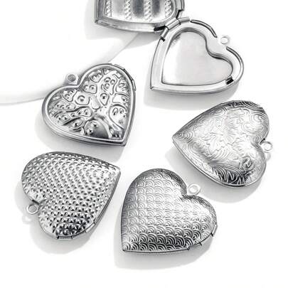 5 قطع من صندوق الصور القلب الستانلس ستيل بالإضافة إلى قلادة عتيقة، إكسسوارات مجوهرات DIY