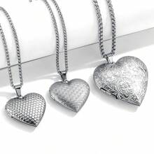 5个不锈钢心形照片吊坠盒，DIY珠宝配件，情人节 - 相盒 - 查看 4