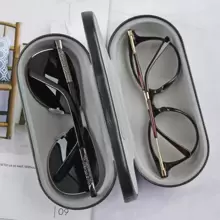 雙層眼鏡盒帶鏡子創意pu皮革太陽眼鏡盒收納盒可攜式旅行眼鏡配件 - 彩色 - 查看 1