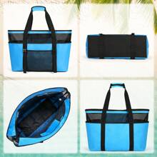 Beach Bag XXL Family With Zip Swimming Bag Women's Large Lightweight Mesh Beach Bag Waterproof Foldable Shoulder Bags For Beach Travel Picnic - Blue - View 5