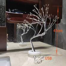 Led暖白色螢火蟲造型桌燈,電池和usb雙重用途,約45cm高,108顆珠子,可調節樹枝,室內照明裝飾用於房間 - 白色 - 查看 7