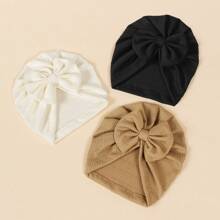 3pcs Baby & Kids' Soft, Breathable, Jacquard Striped, Cute Bow-Knot, Stretchy Beanie Hat Love Valentine