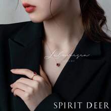 Spiritdeer 100% 純銀s925 鍍金18k金項鍊,人造紅寶石鑲嵌鋯石,45cm十字鏈,金色設計時尚低敏感度珠寶禮物n047