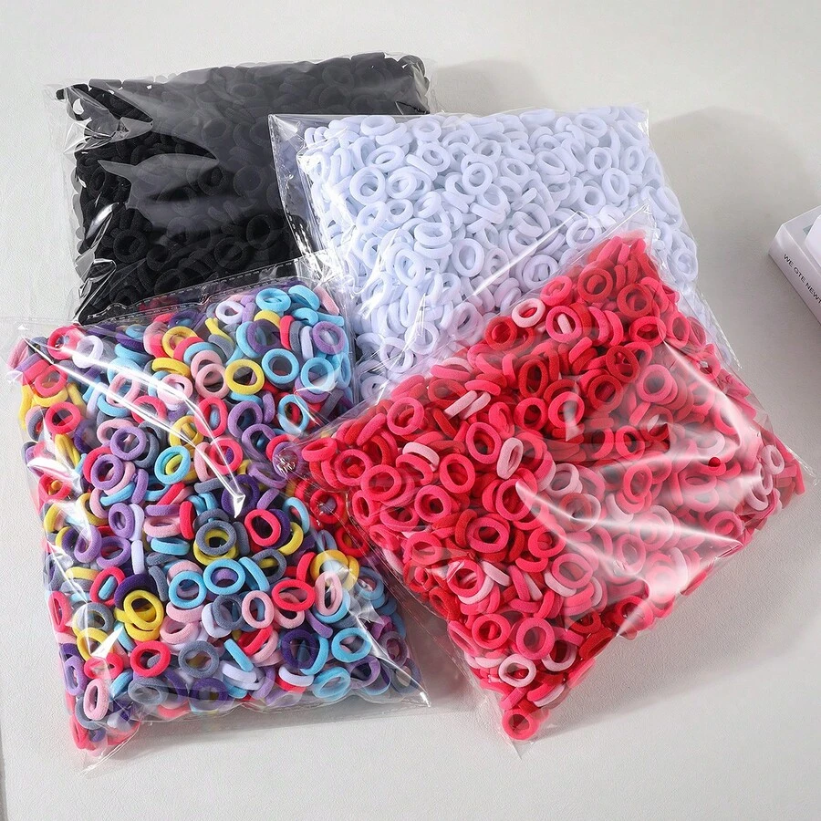 500pcs White Basic Seamless Hair Ties For Girls With 0.8 Inch Diameter, Suitable For Daily Use - White - View 1