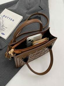 New Fashion Versatile Plaid Solid Color Shoulder Crossbody Bag - Brown - View 6