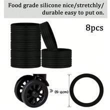 8入組行李箱輪胎套,便攜式行李箱輪胎保護套,彩色矽膠行李箱輪胎套,大多數8個腳輪行李箱配件可用,黑色