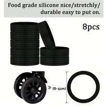 8入組行李箱輪胎套,便攜式行李箱輪胎保護套,彩色矽膠行李箱輪胎套,大多數8個腳輪行李箱配件可用,黑色