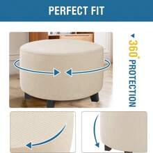 H.VERSAILTEX Ottoman Cover Slipcover Rectangle Fit Footrest Sofa Slipcovers Stool Cover Footstool Protector Covers Feature Stretch Thick Soft Jacquard Fabric Removable Washable - 自然的 - 查看 6