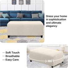 H.VERSAILTEX Ottoman Cover Slipcover Rectangle Fit Footrest Sofa Slipcovers Stool Cover Footstool Protector Covers Feature Stretch Thick Soft Jacquard Fabric Removable Washable - 自然的 - 查看 7