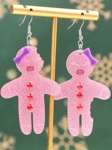 1 đôi Giáng sinh Vàng Bụi bặm Acrylic Đáng yêu Màu hồng Nơ & Người Gingerbread Vật rủ xuống Hoa tai Thích hợp Đối với Của phụ nữ Ngày lễ - Hồng - Xem 1