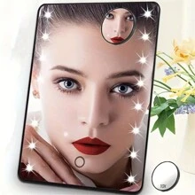 16-led Bulb Makeup Mirror With Stand, Usb Rechargeable Dressing Table Mirror, Touch Screen Led Makeup Mirror With Adjustable Brightness - Black - View 2