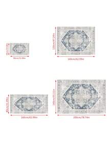 1pc Vintage Distressed Persian Style Carpet, Thin And Light Grey-blue Polyester Fiber Rectangle Easy To Clean And Machine Wash, Suitable For Hallways, Bed Sides, Living Rooms, Bedrooms, Home Decor Area Rugs - Multicolor - View 3