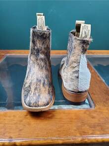 Porque usted lo solicito llegaron los botines vaqueros, 100% piel de pelo genuina, suela cocido, tabla de tallas( US7.5-MX25.5, US8-MX26, US8.5-MX26.5, US9-MX27) - cafe - Ver 4