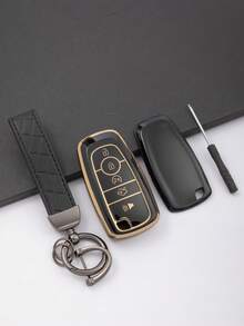 3入組特殊tpu軟殼汽車鑰匙套保護套+黑色皮革鑰匙扣帶螺絲刀,適用於5鍵智能汽車鑰匙 - 彩色 - 查看 2