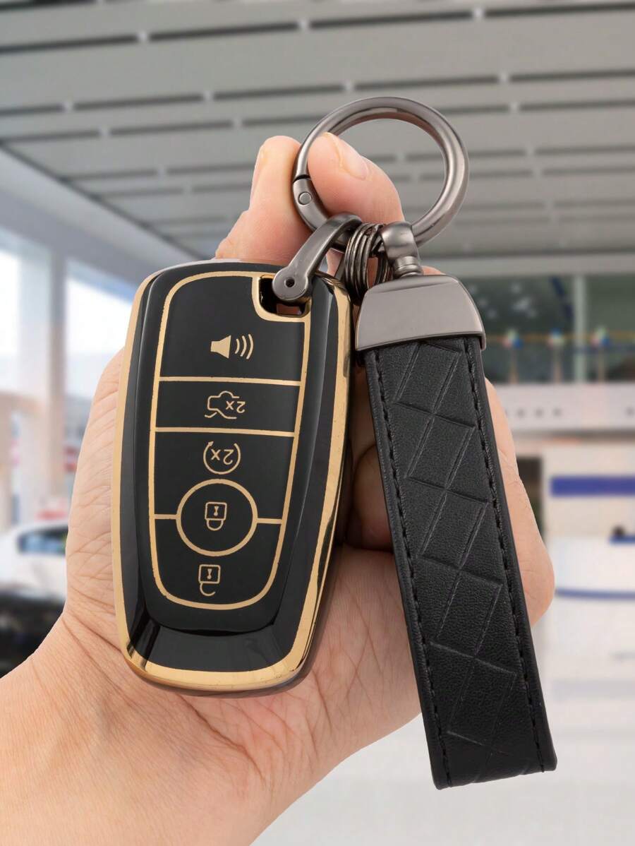 3入組特殊tpu軟殼汽車鑰匙套保護套+黑色皮革鑰匙扣帶螺絲刀,適用於5鍵智能汽車鑰匙 - 彩色 - 查看 1