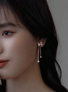 一對金色蝴蝶結流蘇耳環,防蚊香螺旋,女性耳夾,高端女士全配對無打孔耳飾,簡單日常穿著 - 金色 - 查看 1