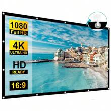 VOJCBKRE Pantalla de proyección para exteriores de 60 pulgadas, pantalla de proyector lavable de 16:9 plegable y antiarrugas, portátil para cine en casa, para uso en interiores y exteriores, que admite proyección por ambos lados