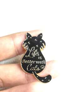 1 Miếng Đen Hợp kim Hình con mèo Trâm cài - màu đen - Xem 2