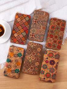 Vegan Leather Long Wallet For Women, Floral Print Clutch Coin Purse, Vintage Faux Wooden Credit Card Holder, Zipper Wallet, With Money Holder, With Card Slot for Credit Card, Birthday Gifts, Gifts for Friends for Daily, PU Leather, Geometric Graphic - Multicolor - View 2