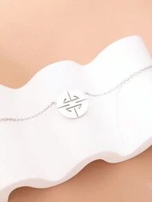 不銹鋼項鍊簡約幾何吊墜鎖骨鏈韓版時尚女士項鍊,婚禮禮物 - 銀色 - 查看 3