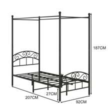Beijiyi marco de la cama con dosel de metal cama de hierro con dosel cama de metal de diseño clásico dormitorio marco de la cama sin colchón, negro 90x200cm - Negro - Ver 4