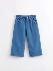 春季流行的年輕女孩時尚休閒寬腳牛仔褲 - 淺色水洗藍 - 查看 5