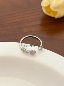 2入組最新款式的冷色調金屬甜美和酷炫的粉色愛心鑽石交織扭曲開放式女戒,適用於日常生活 - 粉色 - 查看 6