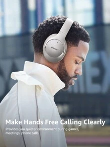 Picun 混合主动降噪耳机，内置麦克风，100 小时播放时间，高分辨率音频和深沉低音，无线可折叠耳机，适用于旅行、家庭、办公室、健身房 - 灰色 - 查看 9