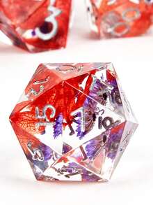 JOYLORD Resin Sharp Edge D&D Dice Set - 7pcs Resin Polyhedral Dice For - Dice Set For D&D RPG Games - Translucent Role Playing Dice Set D20 D10 D8 D6 D4 - Red - View 5