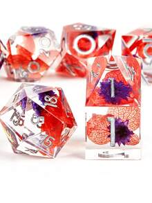 JOYLORD Resin Sharp Edge D&D Dice Set - 7pcs Resin Polyhedral Dice For - Dice Set For D&D RPG Games - Translucent Role Playing Dice Set D20 D10 D8 D6 D4 - Red - View 1